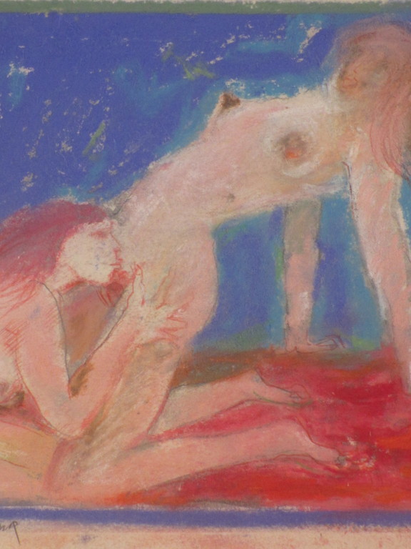 Theo Beerendonk, Vriendinnen in hun spel, Gemengde krijttekening kopen? Bied vanaf 55!