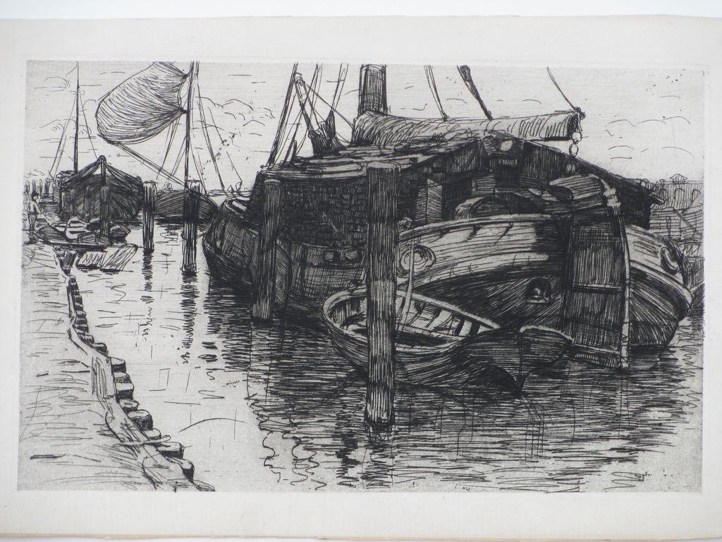 Maurits van der Valk, Schepen in de haven, Ets   verkocht voor € 40!