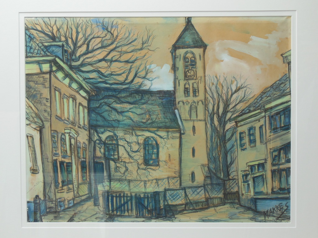 Jan Makkes, Gouache, Kerkje te Oud-Velsen kopen? Bied vanaf 250!