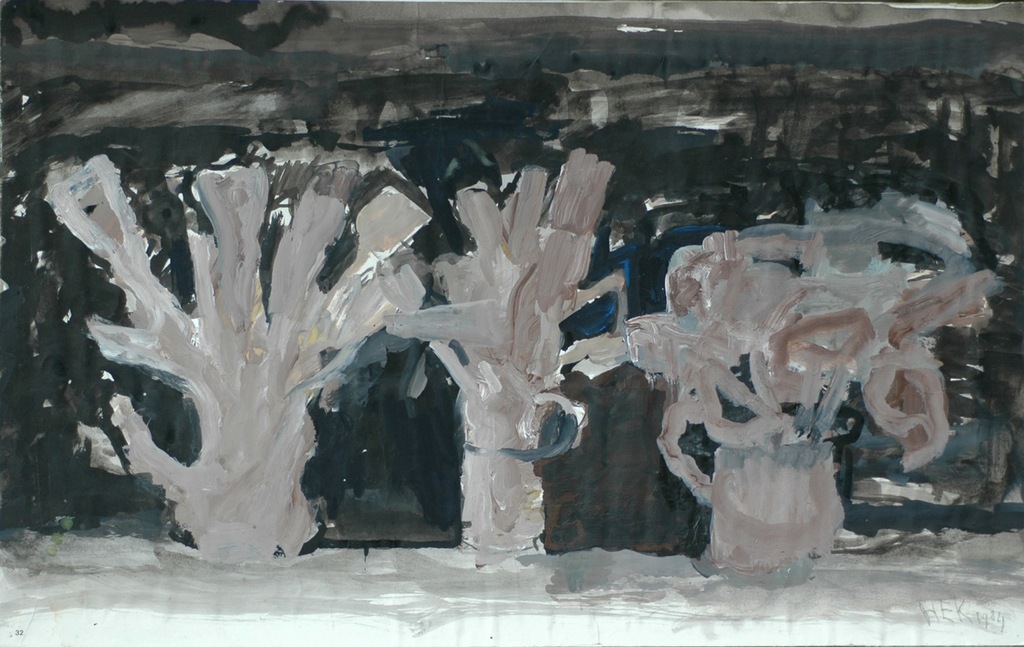 Hans Ebeling Koning: verf op verlijmd papier, 'Kiefer'kannen kopen? Bied vanaf 50!