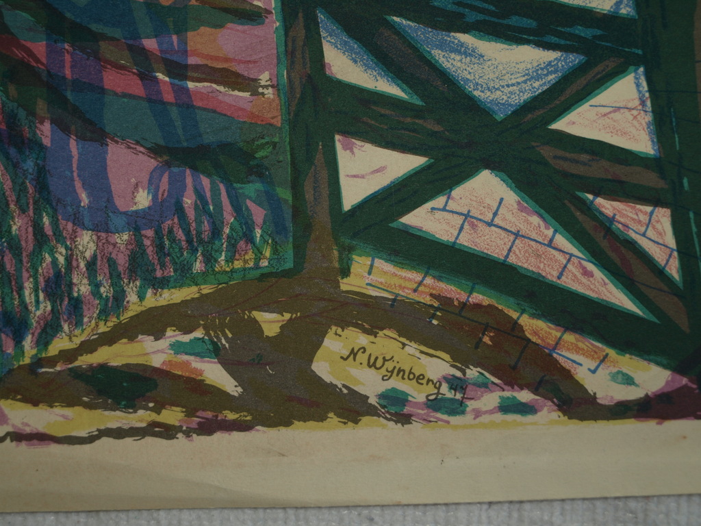 Nicolaas Wijnberg (1918-2006) – Kleurenlitho – Dorpsgezicht – Gesigneerd - 1947 kopen? Bied vanaf 50!
