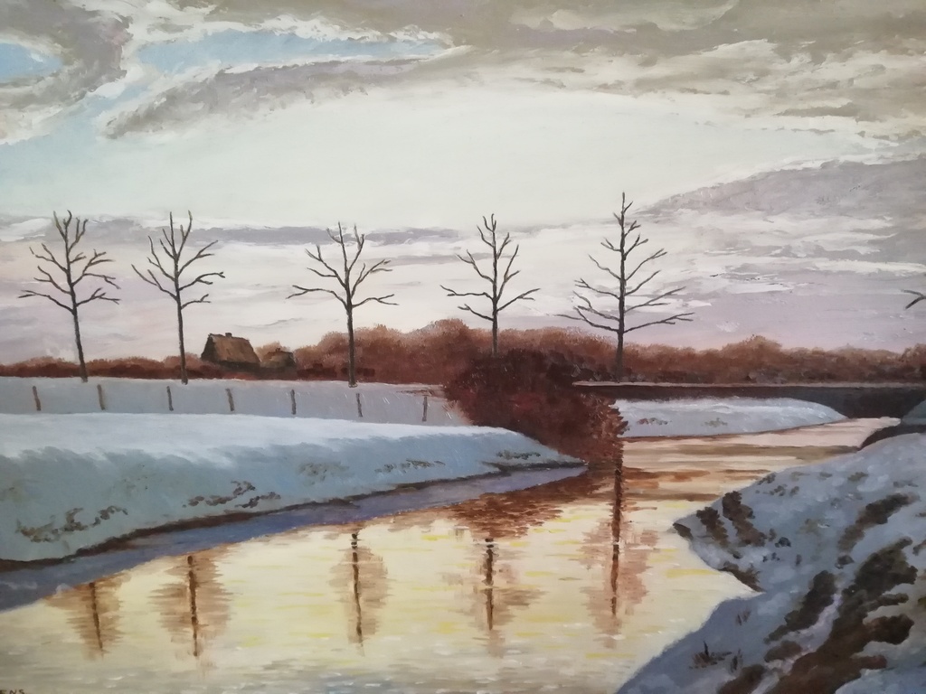 onbekend kunstenaar - olieverf op paneel - landelijk winter landschap kopen? Bied vanaf 1!