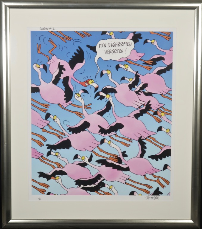 Toon van Driel: Giclee, Flamingo - Ingelijst verkocht voor € 40!