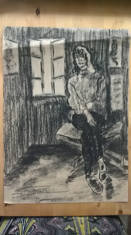 W Jurcka, tekening, vrouw in interieur verkocht voor € 55!