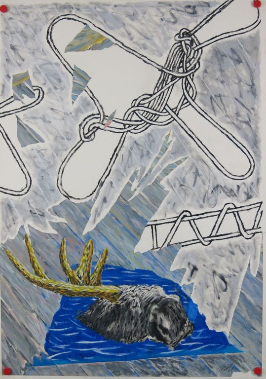Wim Jonkman: Acryl en collage op papier, Kouwe drukte (Groot) kopen? Bied vanaf 1!