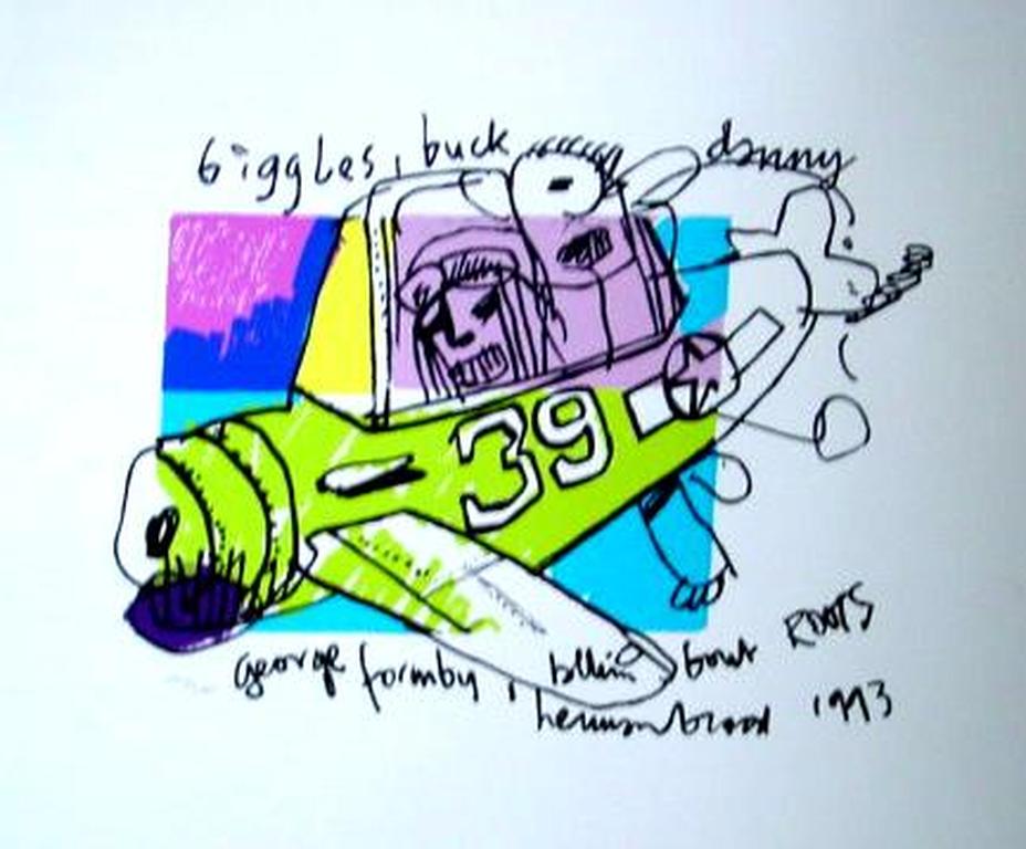 HERMAN BROOD, grote gelimiteerde en handgesigneerde zeefdruk 'Biggles' verkocht voor € 70!