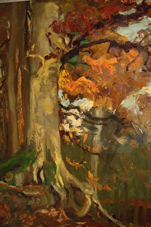 KLEURIG BOS IN DE HERFST - impressionisme van GEORGE PLETSER verkocht voor € 155!