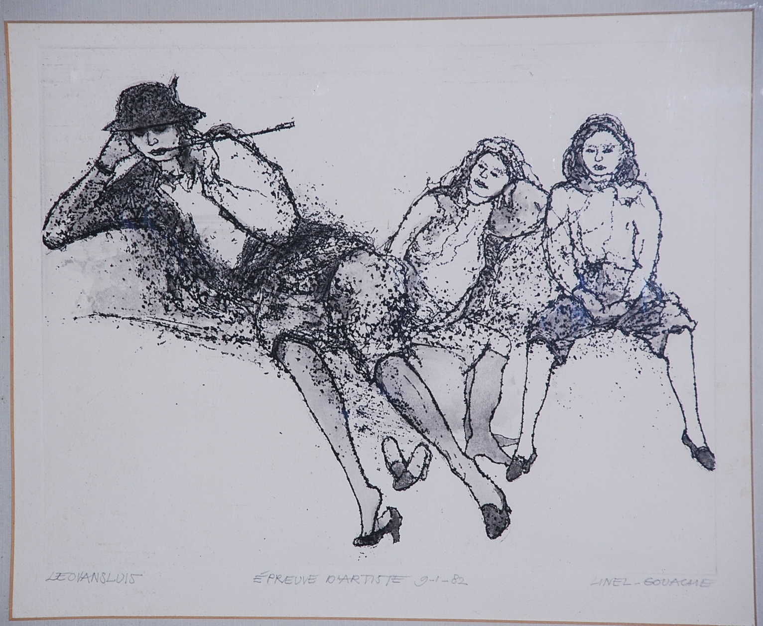 Leo van Sluis: Ets/aquatint. Dame met sigaret verkocht voor € 50!