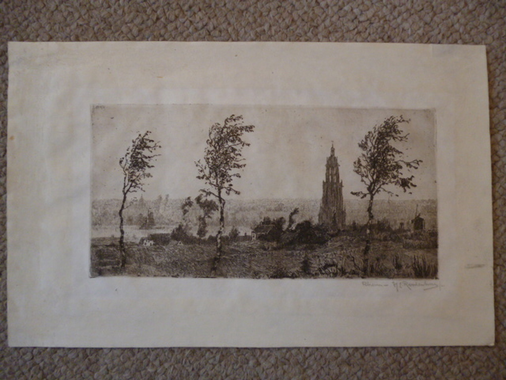 Hendrikus Elias Roodenburg  - ets - Rhenen vanaf het Jodenbergje kopen? Bied vanaf 65!