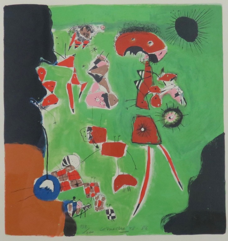 Corneille: Litho, Compositie met beesten en figuren III - Ingelijst kopen? Bied vanaf 1!