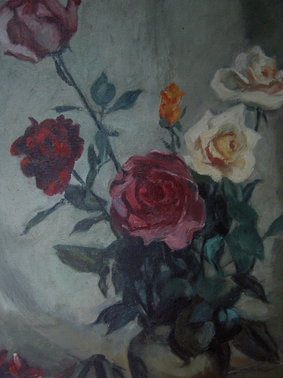 Piet van Wijngaerdt, olieverf, Rozen verkocht voor € 600!