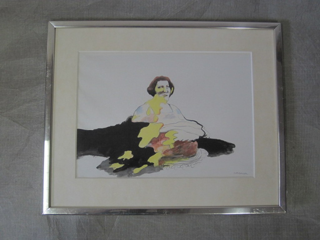 Anton Martineau (1926-) vroege aquarel "vrouw in geel" gesigneerd verkocht voor € 80!