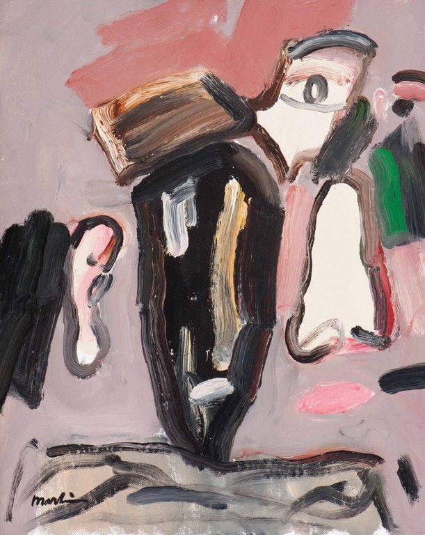 Anton Martineau - Portret in zwarte schaduw, olieverf op canvasboard verkocht voor € 290!