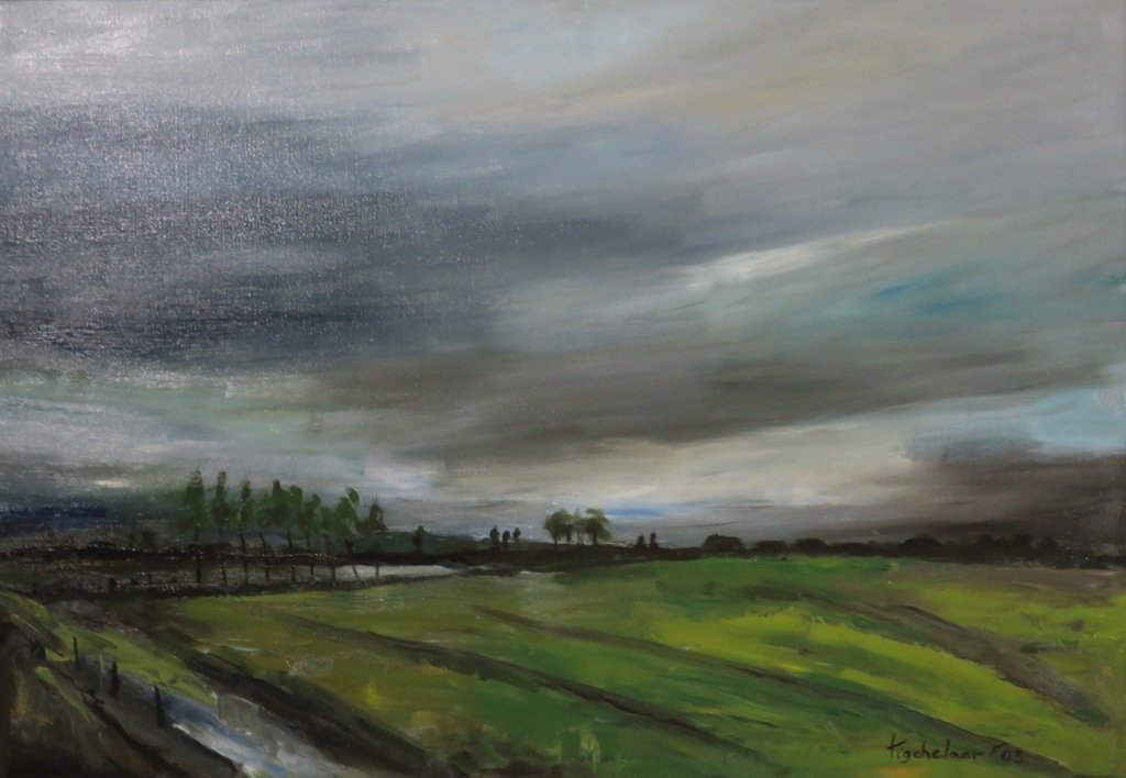 Andre Tigchelaar: Olieverf op doek, De Betuwe - Ingelijst (Groot) kopen? Bied vanaf 1!