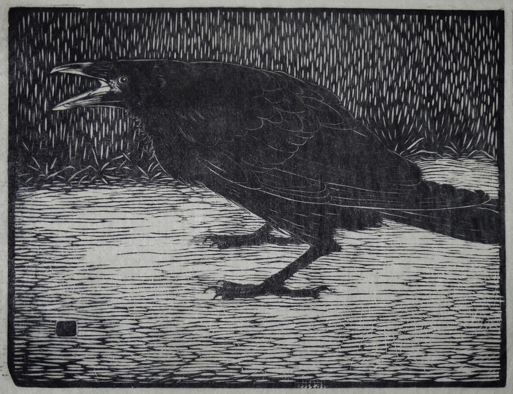 Jan Mankes, Houtsnede, Schreeuwende kraai, Monogram in blok, 1919 kopen? Bied vanaf 350!