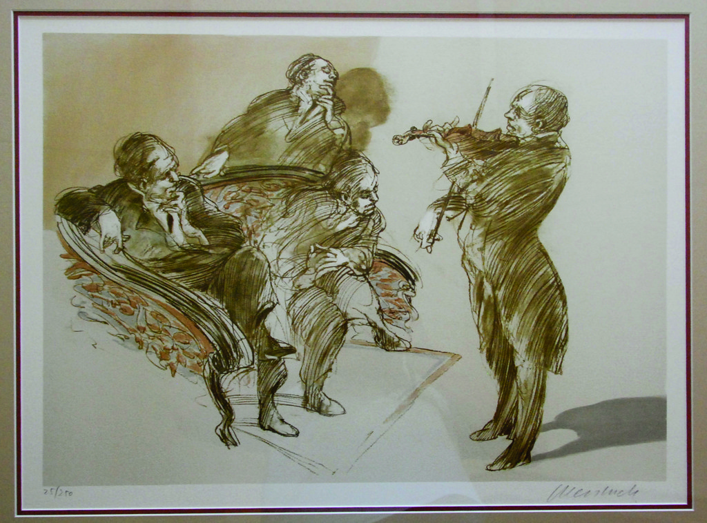 Claude Weisbuch, litho, violist met 3 toehoorders kopen? Bied vanaf 75!