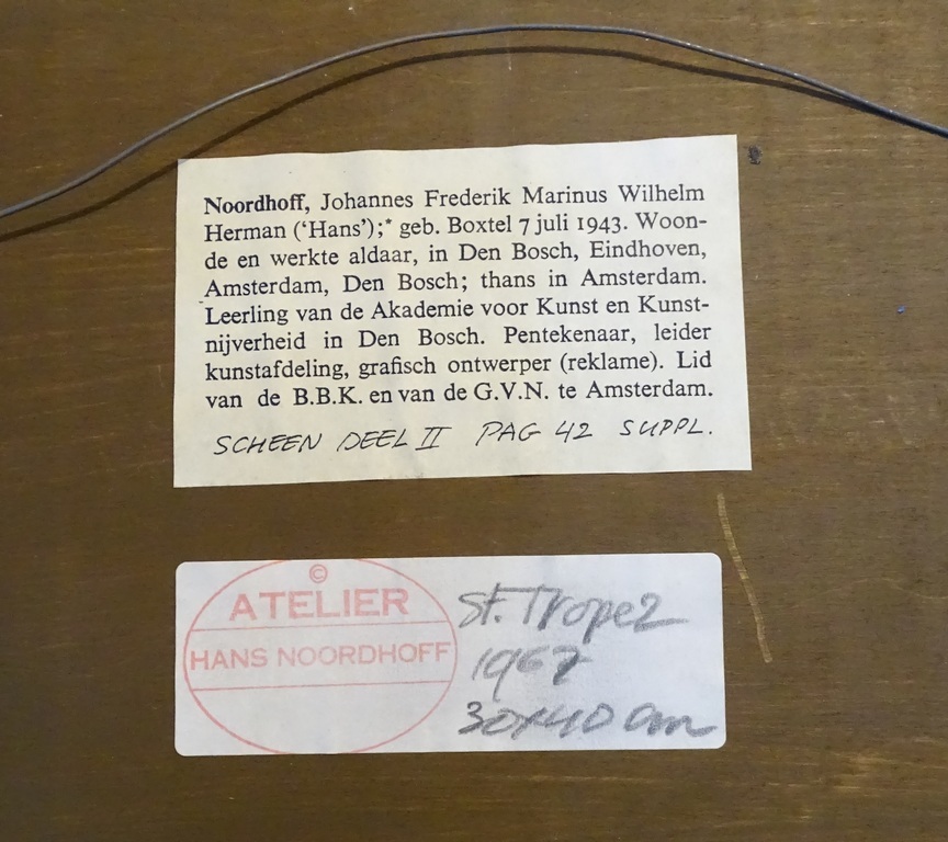 Hans Noordhoff (1943)  --  Olieverf op paneel  --  St Tropez 1967 kopen? Bied vanaf 45!