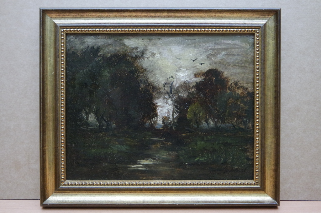 Theo Goedvriend (1879-1969) - olieverf op doek - bomen bij een bosvennetje verkocht voor € 140!