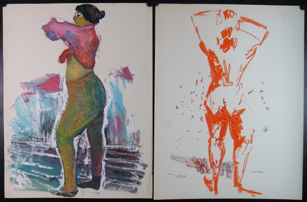 Juul Neumann: Gemengde techniek op papier + Krijttekening, Staand naakt kopen? Bied vanaf 1!