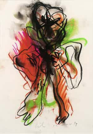 Rik van Iersel - Rik van Iersel: Krijttekening, Z.T. Figuur - Ingelijst verkocht voor € 120!