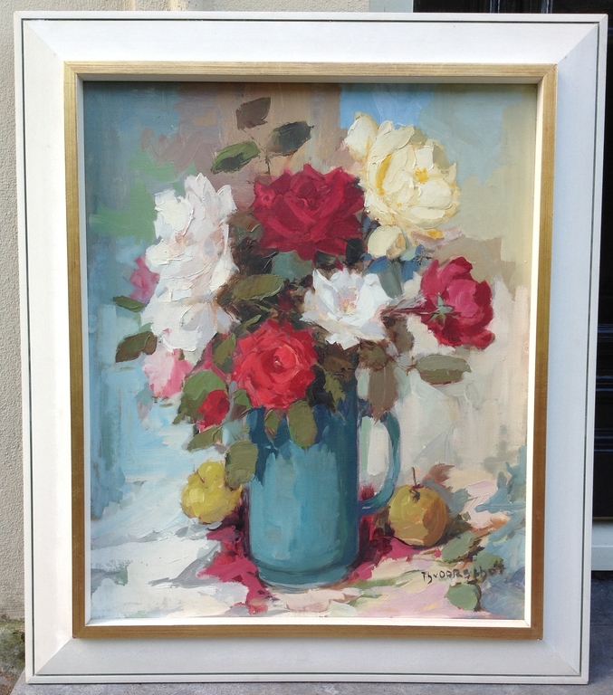 Theo van Oorschot: Olie op doek, Bloemstilleven kopen? Bied vanaf 150!