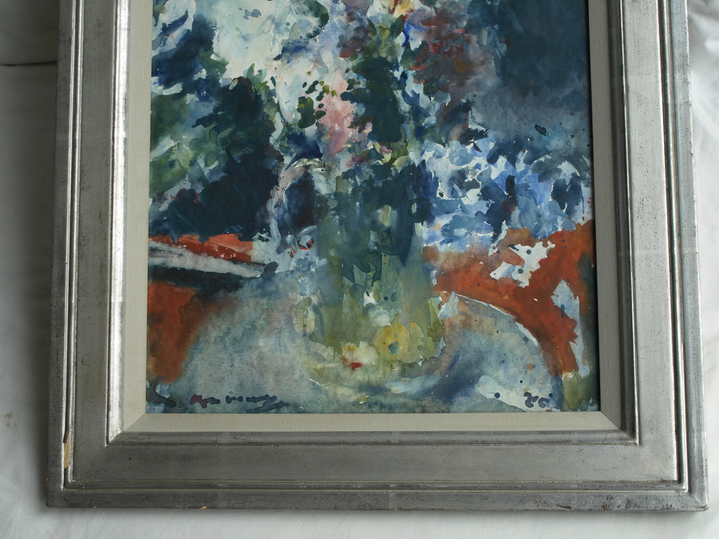 Kees Verwey : Aquarel , Bloemen in gele kan - gesigneerd & ingelijst – 1980 kopen? Bied vanaf 1000!