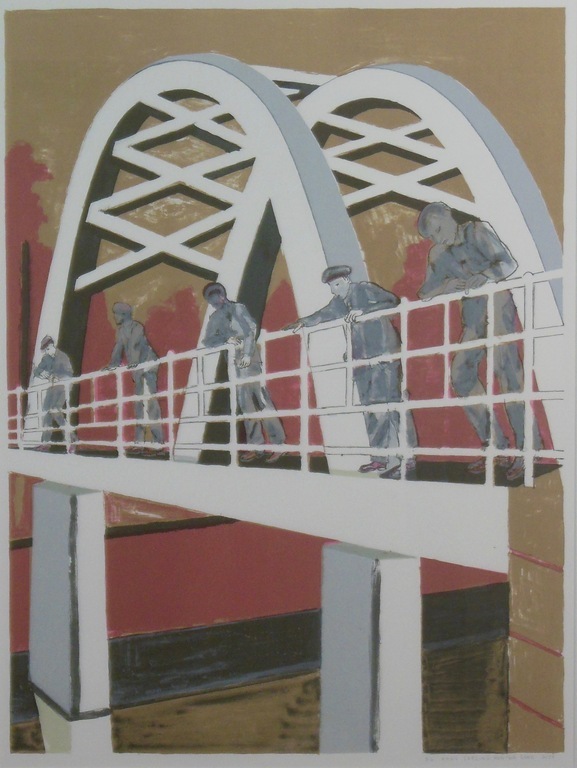 Hans Ebeling Koning: Zeefdruk, Brug (links) - Ingelijst kopen? Bied vanaf 40!