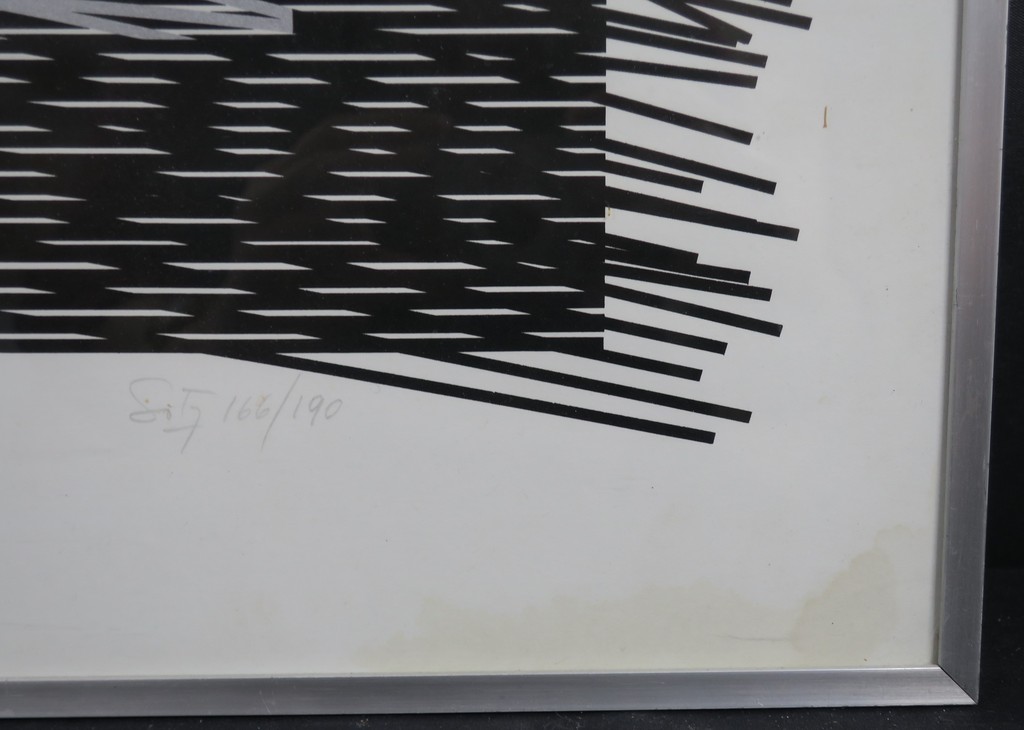 Jesus Rafael Soto: Zeefdruk, Carre Virtuel gris a droite - Ingelijst kopen? Bied vanaf 70!