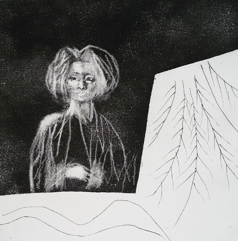 Jan Cox - Voorstelling met vrouwelijk figuur, ets verkocht voor € 75!