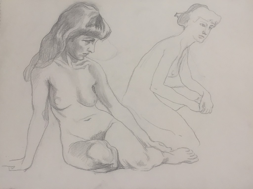 Onbekende kunstenaar -  Schets potlood op papier - 2 x naakt kopen? Bied vanaf 1!