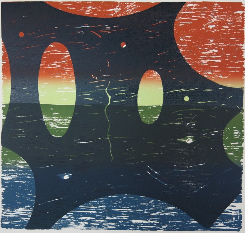 Joris Geurts: Houtsnede, Z.T. (blauw/zwart) verkocht voor € 80!