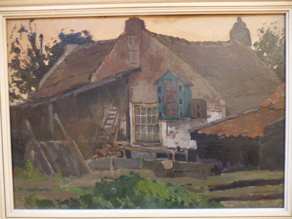 A.J. van Driesten - olieverf - Boerderij bij Veur kopen? Bied vanaf 350!