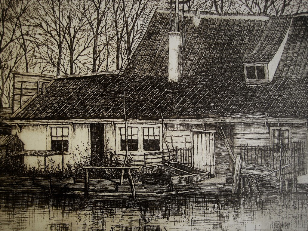 Fraaie gesigneerde Ets "Het oude dorp Sloterdijk bij Amsterdam" omstreeks 1910 kopen? Bied vanaf 1!