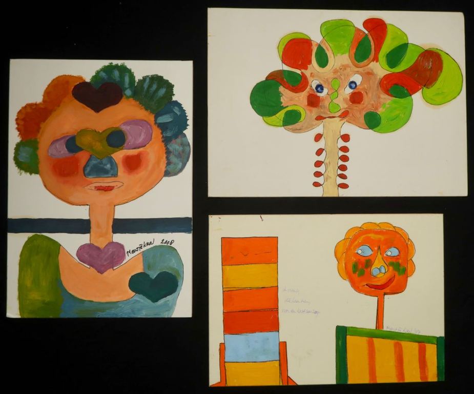 Lot met 3x olieverf op stevig papier van Meertje Kaal verkocht voor € 35!