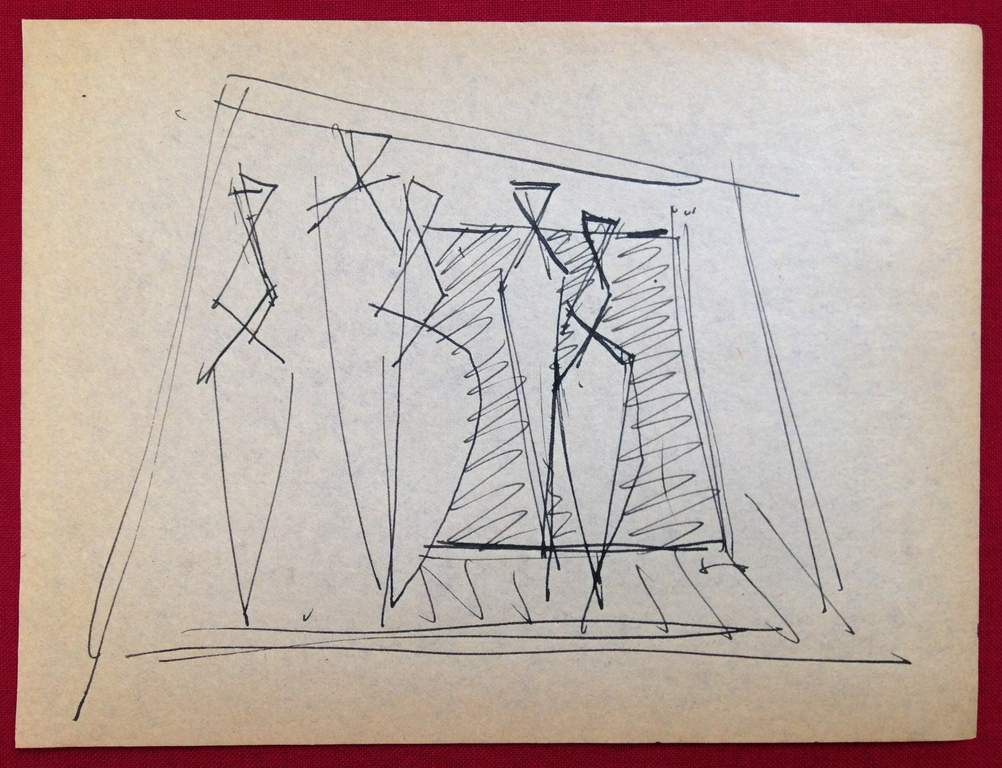 Siep van den Berg, Originele Oost-Indische inkt tekening uit 1956, "4 figuren" verkocht voor € 42!