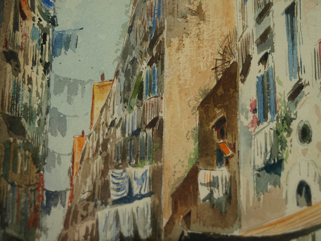 Onduidelijke signatuur – Aquarel – Zuid-Europees stadsgezicht– Gesigneerd - Oud  kopen? Bied vanaf 50!