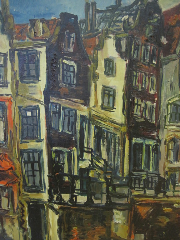 Jan Makkes 1935 - 1999 Amsterdam het Kolkje GROOT olieverf ca 1960 verkocht voor € 630!