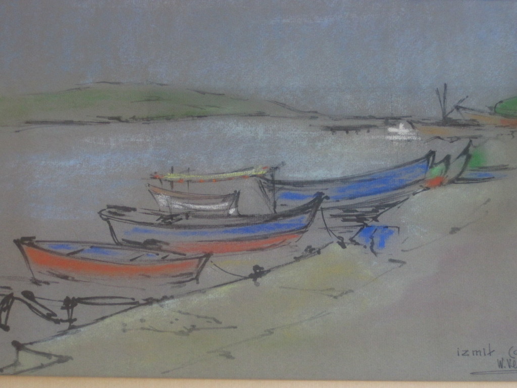 Fraaie pastel "bootjes bij Izmit Turkije"gesign W. Vermeulen 7 / 5 1966  kopen? Bied vanaf 1!