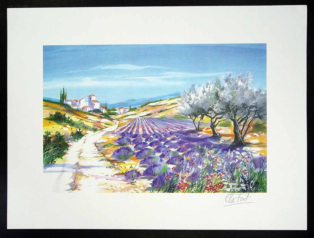ELLA FORT - BLÜHENDER LAVENDEL, zomerse kleurenlitho, handgesigneerd kopen? Bied vanaf 1!