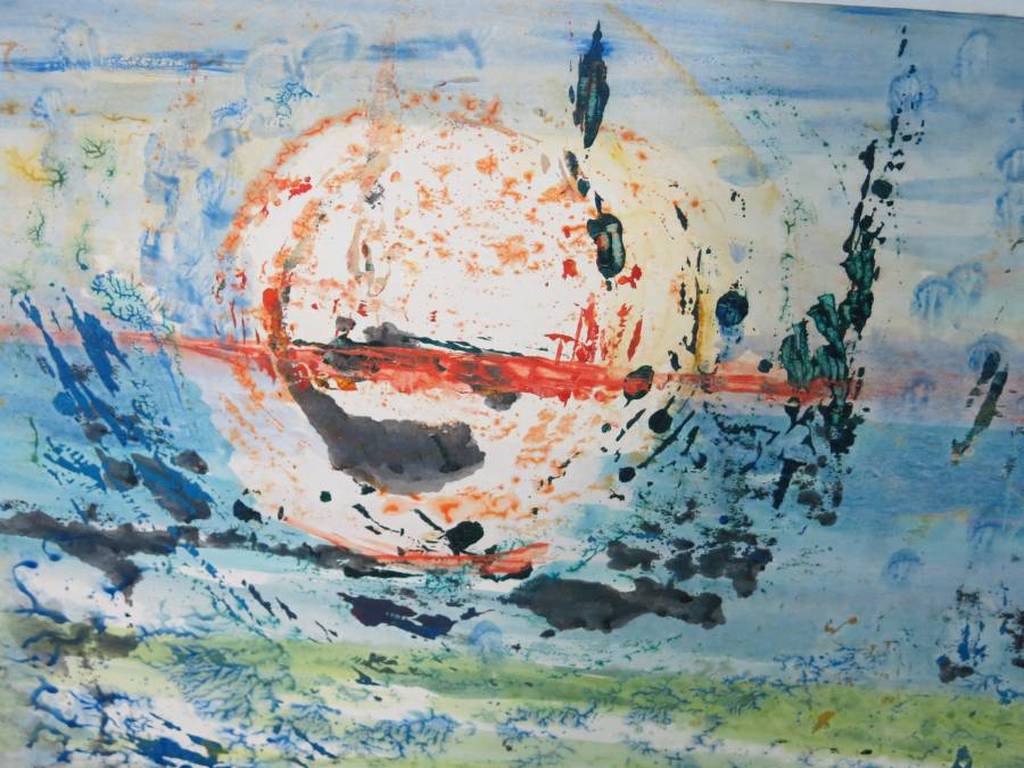 Juul Neumann: Gemengde techniek; aquarel en acryl, Zonsondergang kopen? Bied vanaf 50!