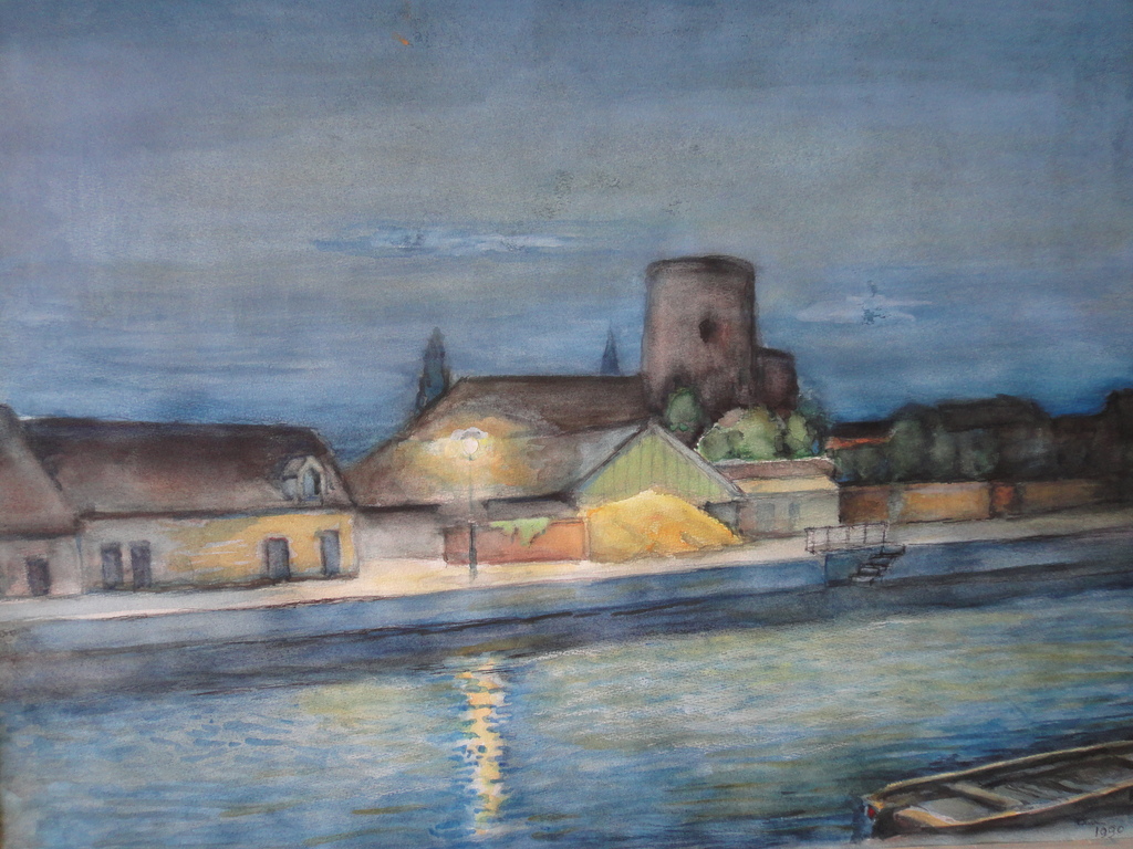 Paul van Eeden, aquarel, kade bij vallende avond verkocht voor € 85!