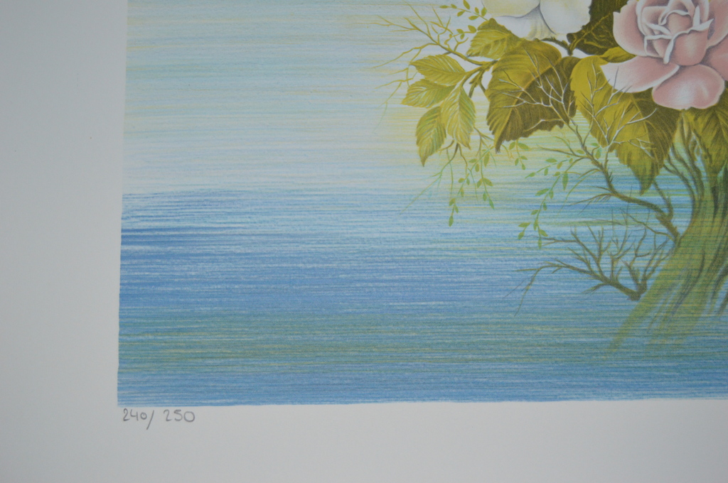 Pierre Bertin: 'Les Roses', grote kleurenlithografie, handgesigneerd kopen? Bied vanaf 1!