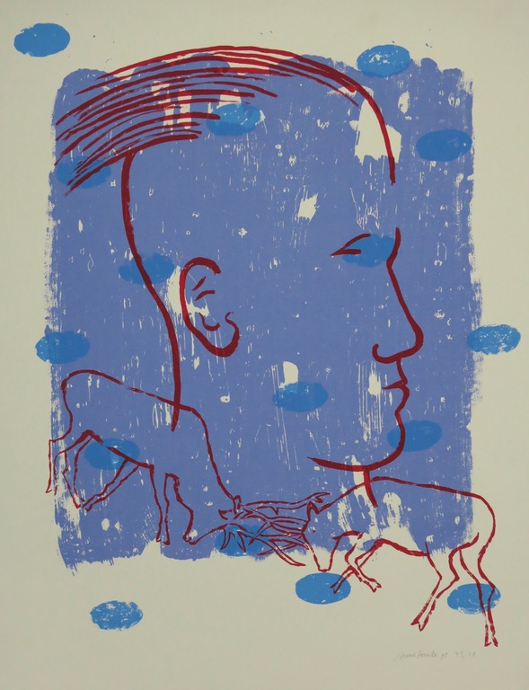 Anne Semler: Litho, Portret met 2 herten kopen? Bied vanaf 1!