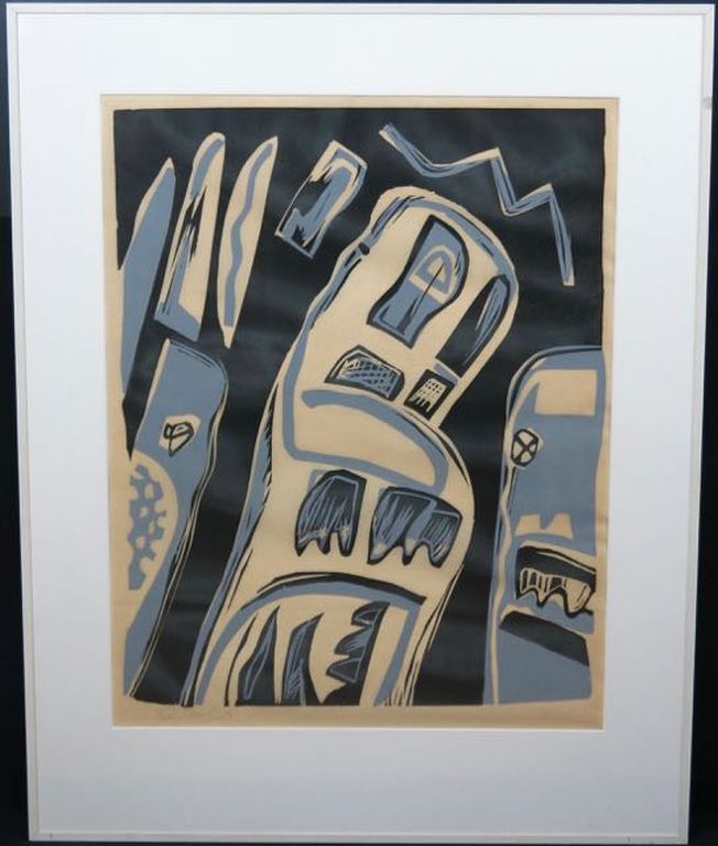 Rein Dool: Lino op rijstpapier, Messenman - Ingelijst (Groot!) verkocht voor € 80!