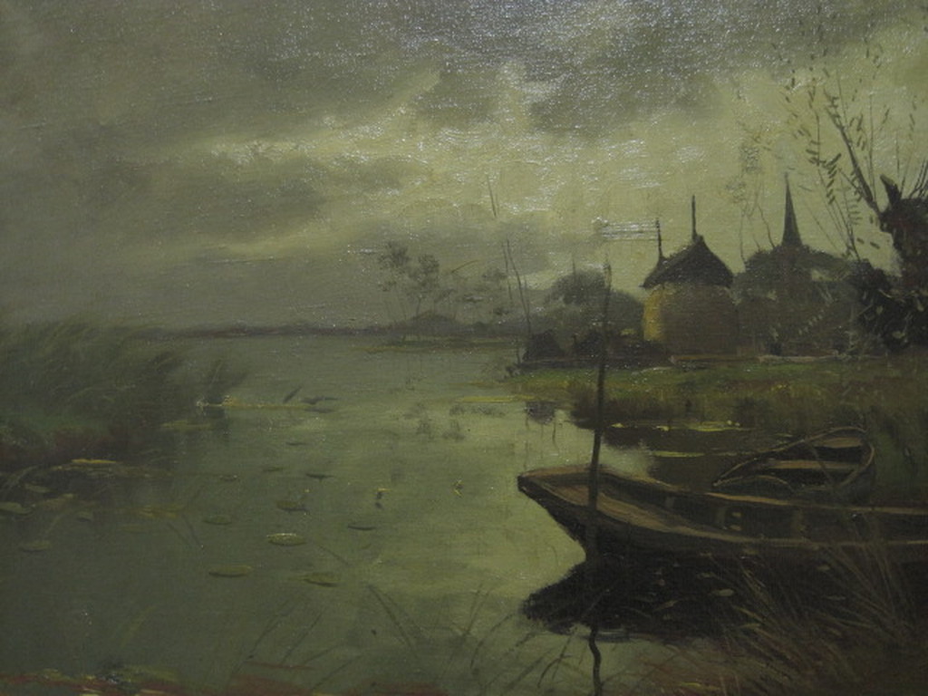 GROOT olieverf "avondschemer Kortenhoef aan de Plas het Gooi" van Toon Verplak  kopen? Bied vanaf 1!