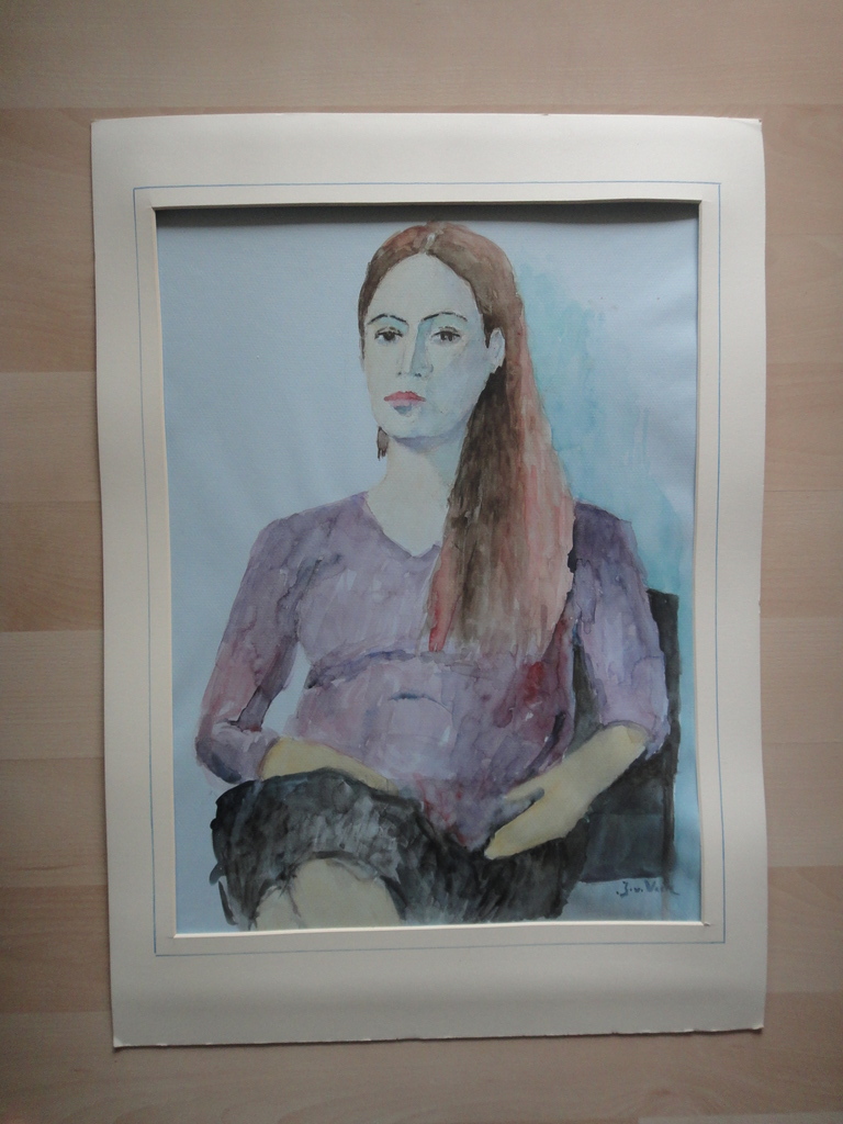 Jaap van Veen, aquarel, jaren '70 portret van dame bruin/rossig steil haar  kopen? Bied vanaf 1!