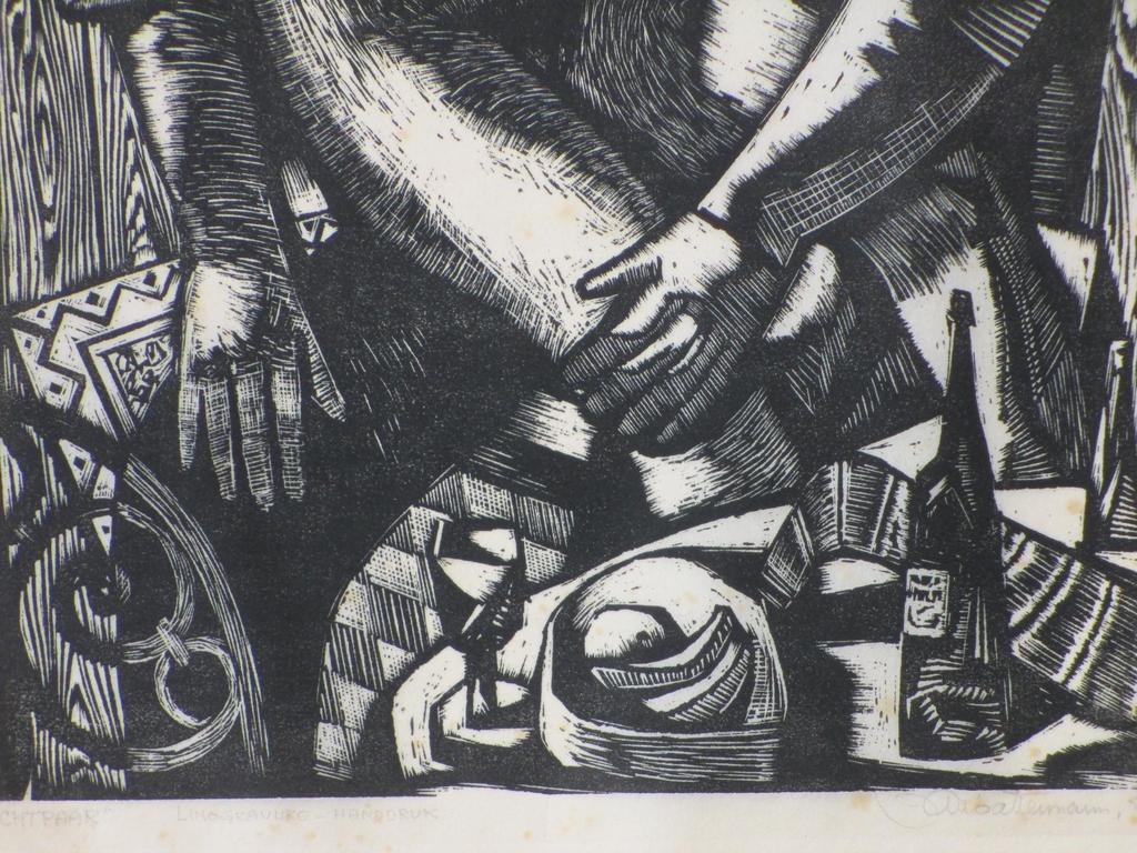 Jan Battermann, Echtpaar, Linogravure-handdruk kopen? Bied vanaf 35!