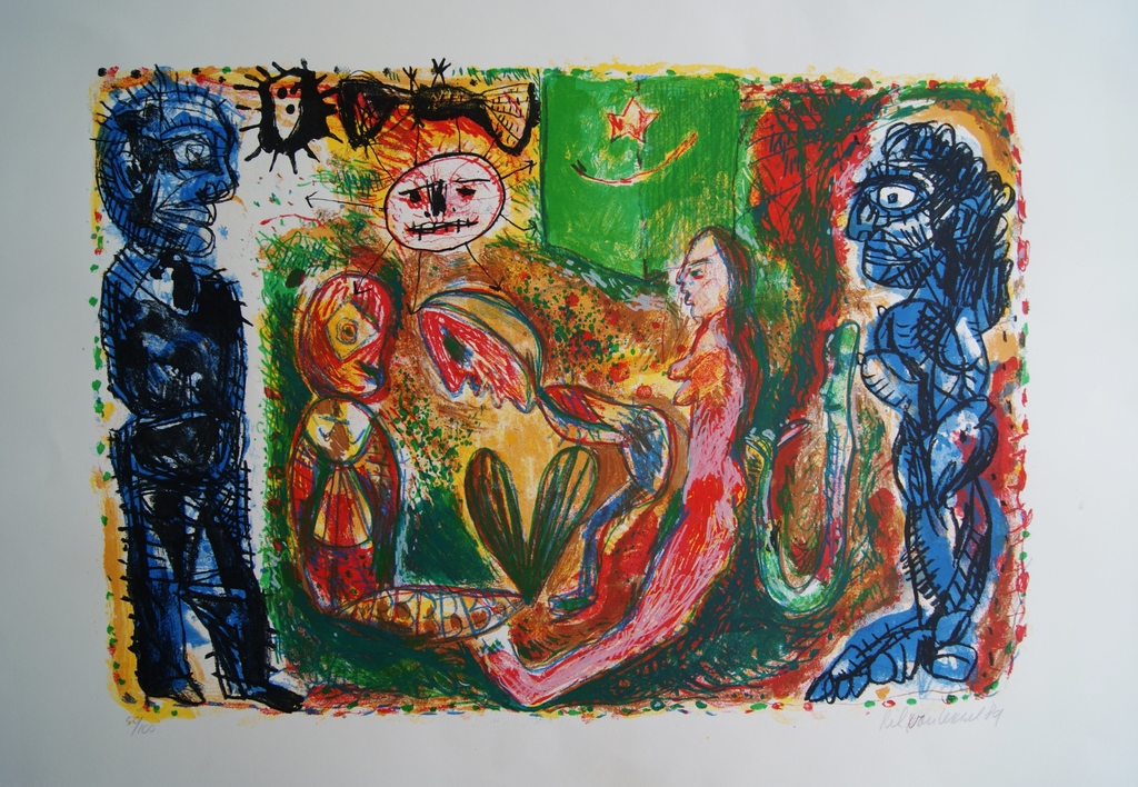 Rik van Iersel gesigneerde litho 'Nachtelijke ontmoeting' - 1989 - oplage 100 ex verkocht voor € 140!