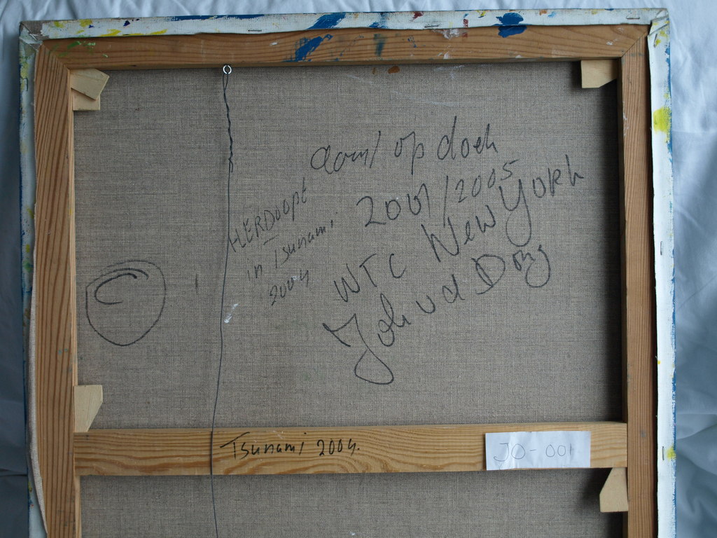 Johan van der Dong : Acrylverf op doek – WTC New York / Tsunami - 2001 kopen? Bied vanaf 1!