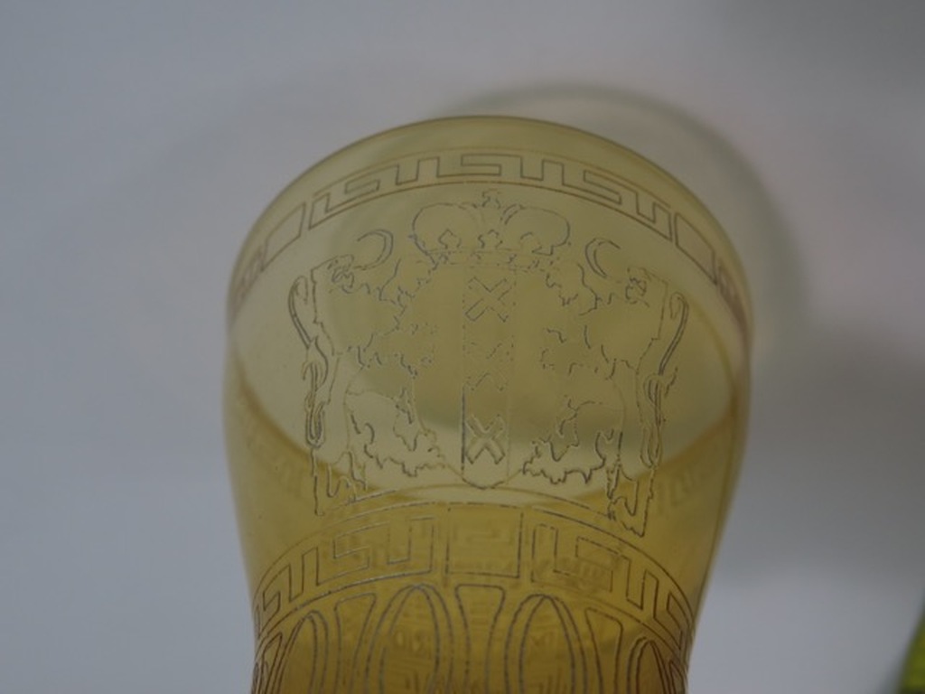 Leerdam: Glas Olympische Spelen 1928 en 2 keer oranje bekerglas kopen? Bied vanaf 120!